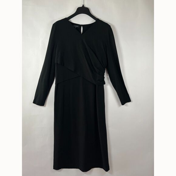 Lafayette 148 Midi Dress Black Size‎ 14 Black Ruched Classic Neutral Capsule - Picture 1 of 10